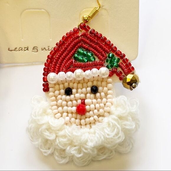 Boho Seed Beaded Big Beard Christmas Santa Claus Earrings - Picture 5 of 9